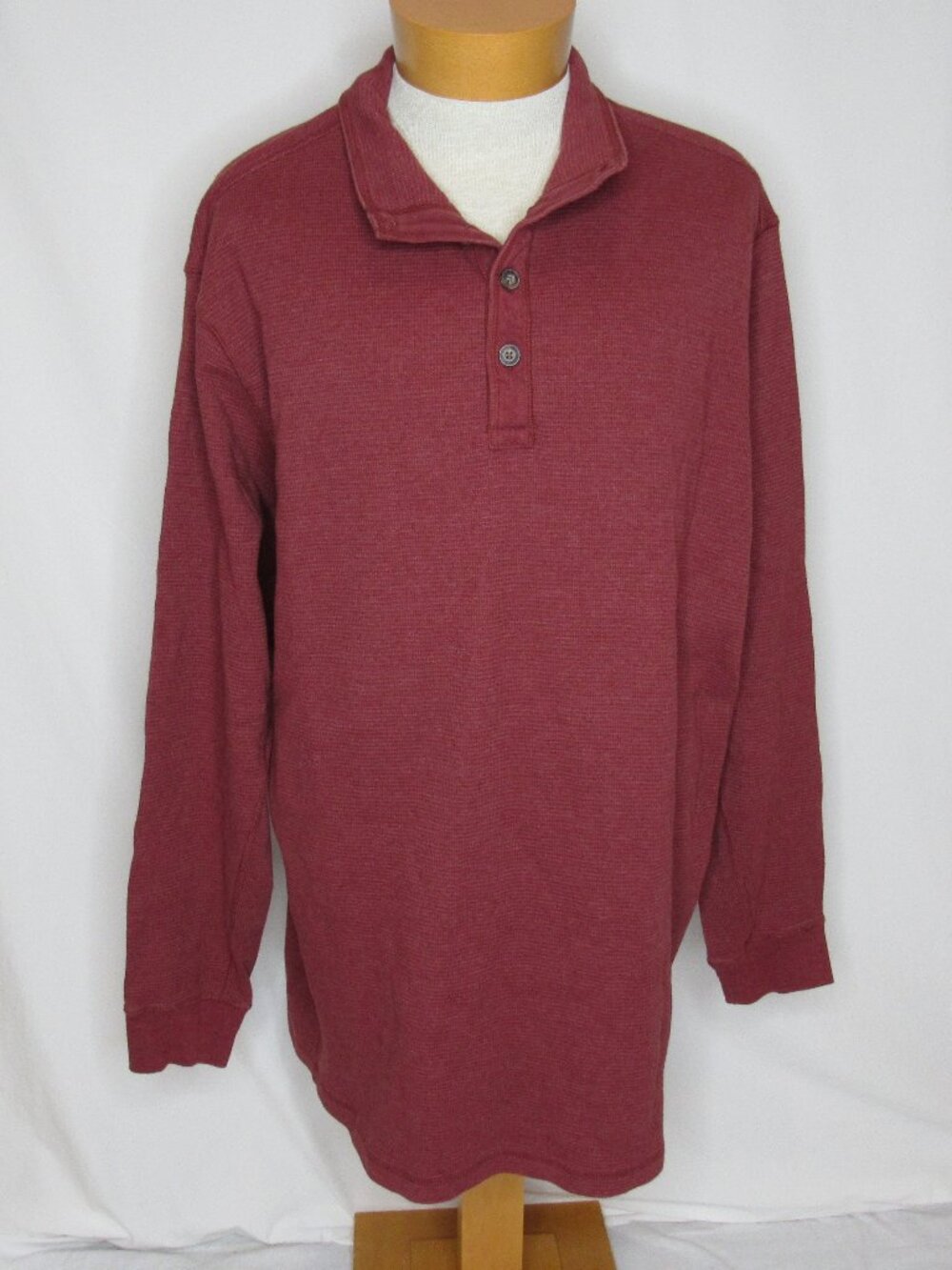 Duluth Trading Co. Red Trim Fit Long Sleeve Henley Shirt Waffle Knit Men's XLT